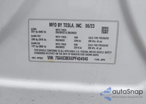 2023 Tesla Model X Plaid Tri Motor All-Wheel Drive из США, поврежденный, VIN 7SAXCBE6XPF404940